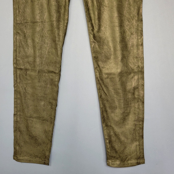 Tractr Pants Womens 6 Green Metallic Core Skinny Mid Rise Stretch Glam Rock Bold - Picture 6 of 16